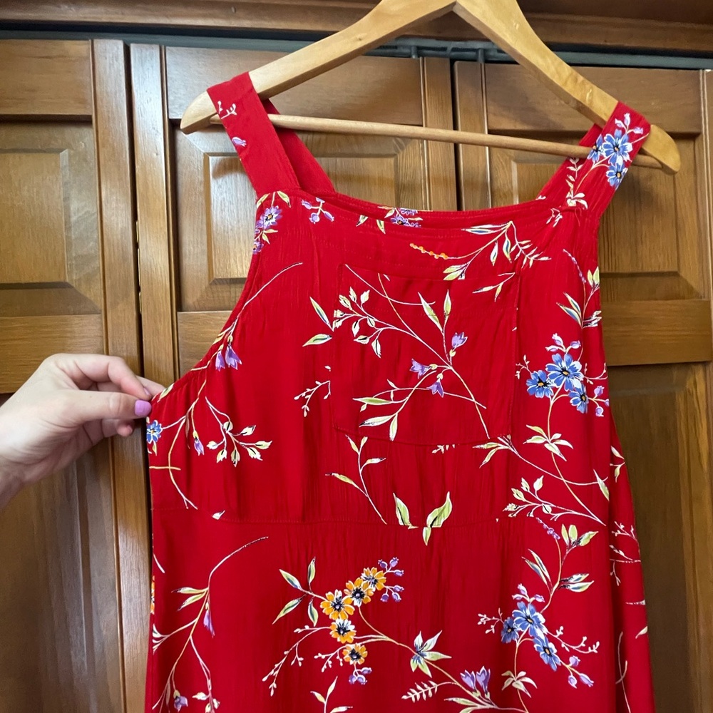 Red Floral Jumper Dress by Carol Anderson California | 90’s Vintage